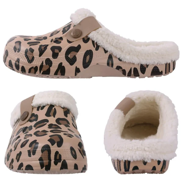 Bebealy Casual Women Garden Shoes Warm Fluffy Men Slippers Winter Waterproof Outdoor Antiskid Slippers Classic Leopard Slippers - Image 2