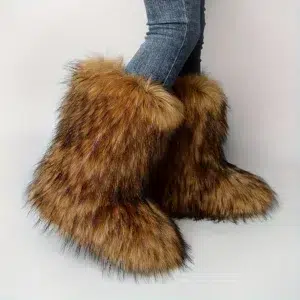 Women Winter Fluffy Faux Fur Mid-Calf Snow Boots Y2K Fashion Warm Snow Boots Girl's Luxury Footwear Furry Boots Outdoor