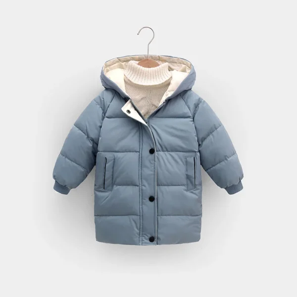 New Boys Down Jacket Girls Solid Colour Warm Hooded Long Coat Autumn Winter Baby Thickened Comfortable Casual Clothes 2-10 Years - Image 4