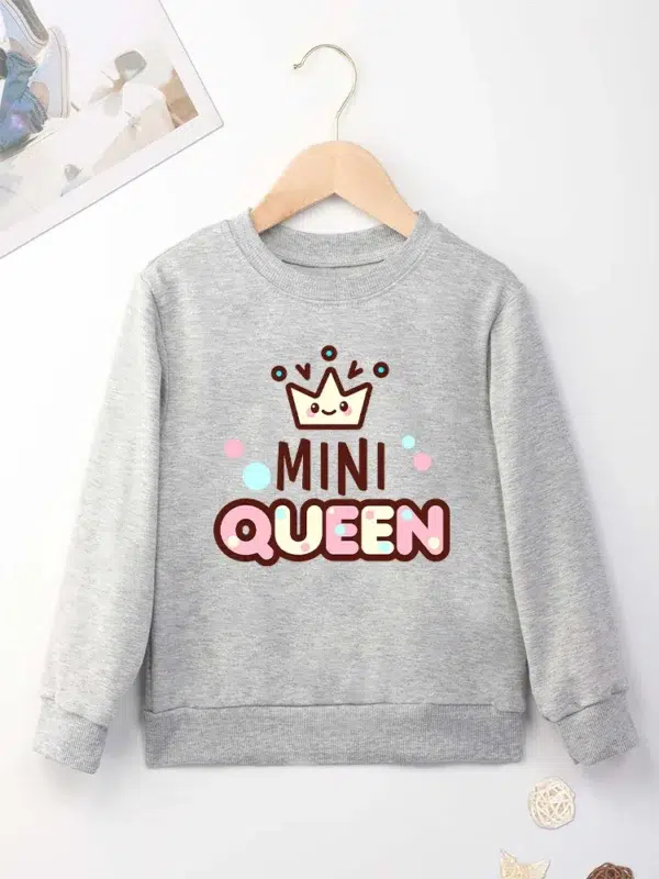 Mini Queen Cute Girl Sweatshirt 2 to 14 Years Comfy Versatile Children Clothes Outdoor Casual Spring Autumn O-neck Hoodie