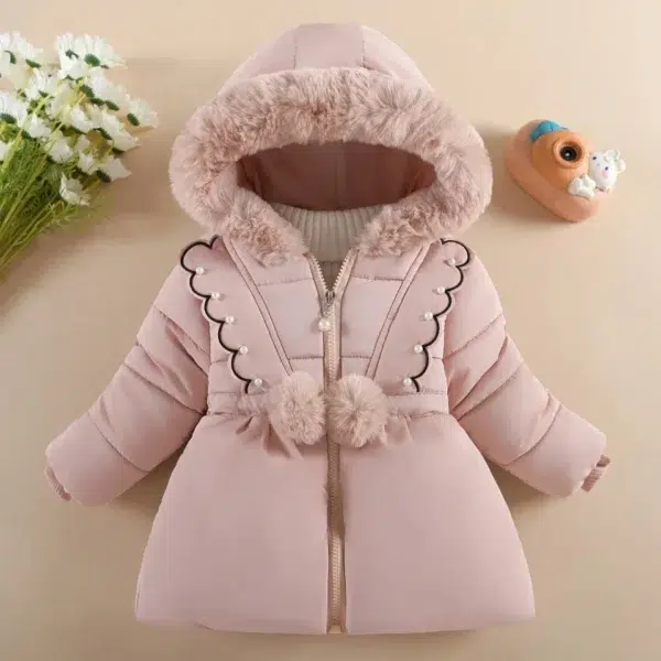 Children's Autumn Winter Clothing Girls Padded Thickened Fashion Cotton Jacket Plush Hooded Trend Outdoor Windproof Coats