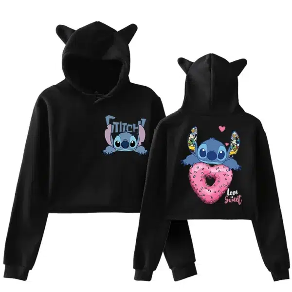 Funny Hoodies Stitch Disney Hoodie Crop Top Women Sweatshirt Kids Boys Girls Harajuku Streetwear Clothes Cropped - Image 2