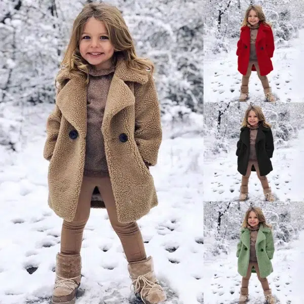 New Double Breasted Girls Solid Color Coats Autumn Winter Trench Jacket Coat Child Clothes For Kids Outerwear Birthday Present - Image 6