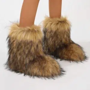 Women Winter Fluffy Faux Fur Mid-Calf Snow Boots Y2K Fashion Warm Snow Boots Girl's Luxury Footwear Furry Boots Outdoor