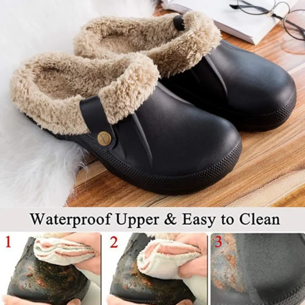 Bebealy Casual Women Garden Shoes Warm Fluffy Men Slippers Winter Waterproof Outdoor Antiskid Slippers Classic Leopard Slippers - Image 6