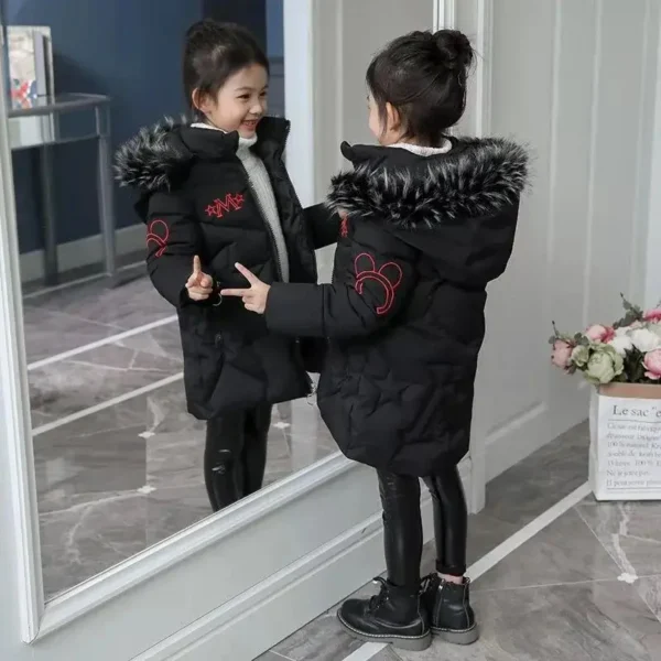 5-12 Years Girls Jacket 2023 Winter New Fashion Printing Plush Velvet Thicken Cold Protection Hooded Windbreaker Coat - Image 5