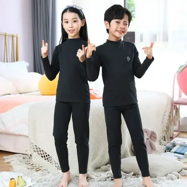 Boy Girl Thermal Sleepwear Sets Kids Autumn Winter Underwear Suit Children Pajama+Pants 2Pcs Teenager No Trace Homewear Clothes - Image 3