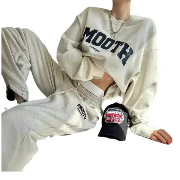 2024 Women's autumn loose letter printed hoodie running two-piece set American ins style casual sportswear set - Image 5