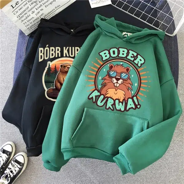 Men Women Fashion Streetwear Bobr Kurwa Harajuku Y2k Hoodies Funny Cartoon Casual Hooded Kurwa Bober Grunge Sweatshirts Clothes