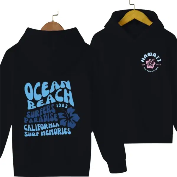 Ocean Beach Surf Memories Floral Letter Print Hoodie for Kids Aesthetics Y2K Sudaderas Girl Boys Fashion Long Sleeve Sweatshirt