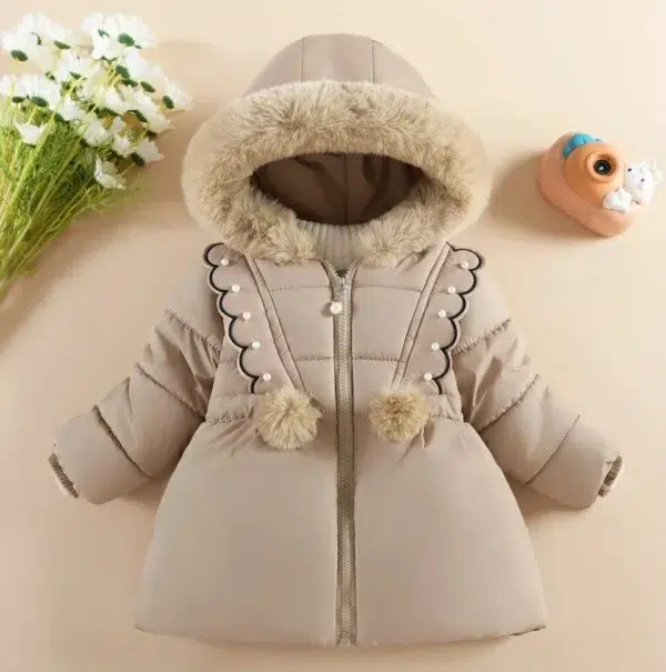 Children's Autumn Winter Clothing Girls Padded Thickened Fashion Cotton Jacket Plush Hooded Trend Outdoor Windproof Coats - Image 3