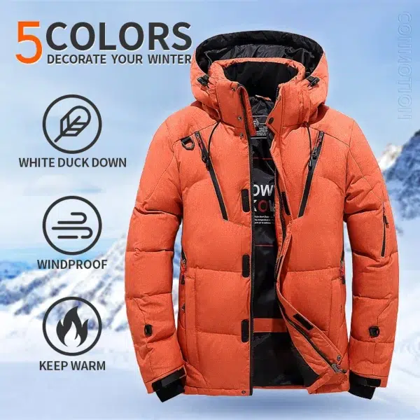 Winter Down Jacket Men White Duck Coat Windproof Warm Travel Camping Overcoat New in Thicken Solid Color Hooded Male Clothing - Image 3