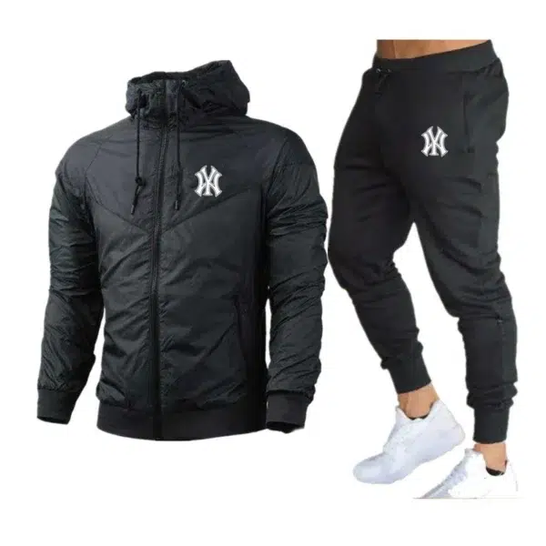 2024 Heren Winter Sport Pak Slim Fit Merk Sportkleding Vest Lange Mouw Hardloopjas, Joggingbroek, Hoge Kwaliteit, 2 Stuks Set