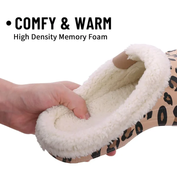 Bebealy Casual Women Garden Shoes Warm Fluffy Men Slippers Winter Waterproof Outdoor Antiskid Slippers Classic Leopard Slippers - Image 3