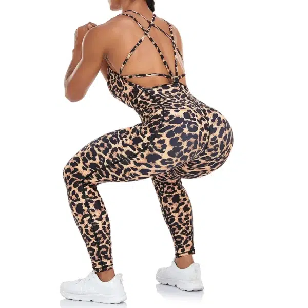 Leopard Sexy Jumpsuits Women Backless Cross Bodysuit Sporty One Piece Sportswear Bodycon Chest Pad Overalls Female Gym Fitness - Image 6