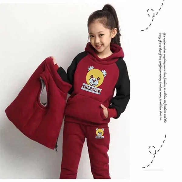 2024 Boys Padded Warm Set Children's Hooded Cartoon Solid Colour 3 Pcs Autumn Winter New Girls Sweatshirt Cute Casual Suit 4-12Y - Image 6