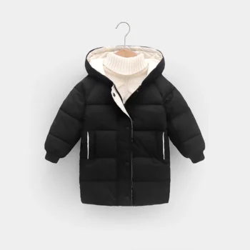 New Boys Down Jacket Girls Solid Colour Warm Hooded Long Coat Autumn Winter Baby Thickened Comfortable Casual Clothes 2-10 Years