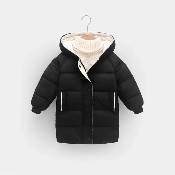 New Boys Down Jacket Girls Solid Colour Warm Hooded Long Coat Autumn Winter Baby Thickened Comfortable Casual Clothes 2-10 Years - Image 2