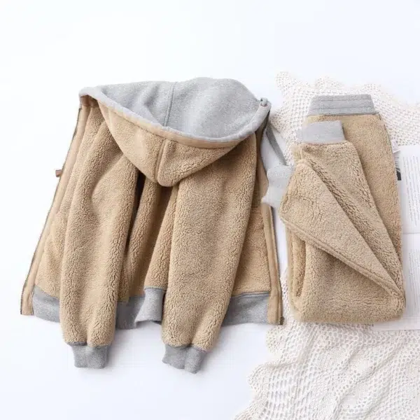 Winter Thicken Fleece Sweatshirts Hoodies Women Two-piece Suit Casual Sports Sets Female Short Coat Straight Pants 2-piece Sets - Image 6