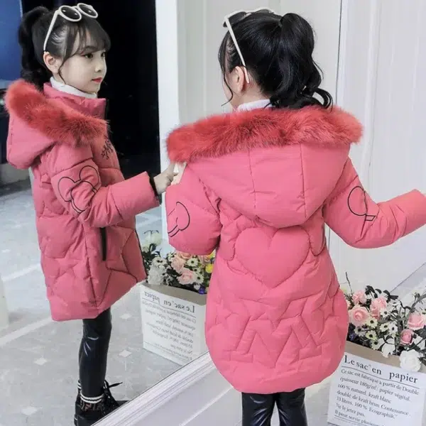 5-12 Years Girls Jacket 2023 Winter New Fashion Printing Plush Velvet Thicken Cold Protection Hooded Windbreaker Coat - Image 2