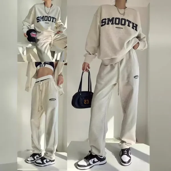 2024 Women's autumn loose letter printed hoodie running two-piece set American ins style casual sportswear set - Image 2