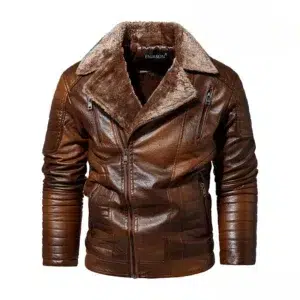 Men's Leather Jacket Autumn and Winter New Solid Color Slanted Zipper Design Outdoor Travel Lapel Coat Men Warm Leather Clothing