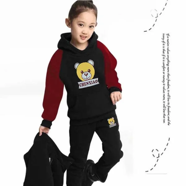 2024 Boys Padded Warm Set Children's Hooded Cartoon Solid Colour 3 Pcs Autumn Winter New Girls Sweatshirt Cute Casual Suit 4-12Y - Image 5