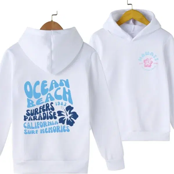 Ocean Beach Surf Memories Floral Letter Print Hoodie for Kids Aesthetics Y2K Sudaderas Girl Boys Fashion Long Sleeve Sweatshirt - Image 2