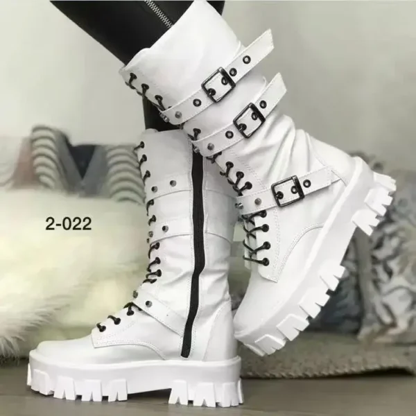 2022 Autumn/winter New Punk Style Women's Boots Thick Sole Medium Calf Boots Knight Cross-border Long - Image 3