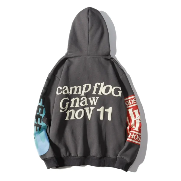 Graffiti Letter Foam Fleece Baggy Sweatshirts Men's Oversized High Street Casual Hooded Hoodie Unisex Pullover Loose Hoody - Image 2