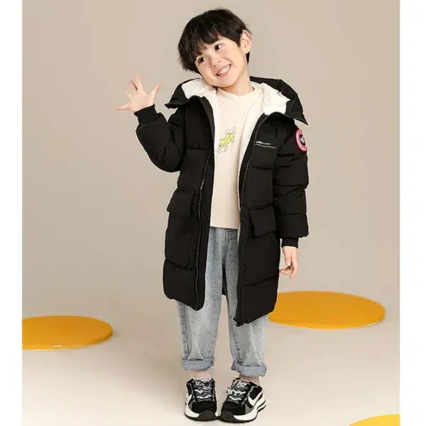 2-10 Years Autumn Winter Boys Jacket Solid Color Long Style Keep Warm Hooded Coat For Kids Children Birthday Present - Image 2