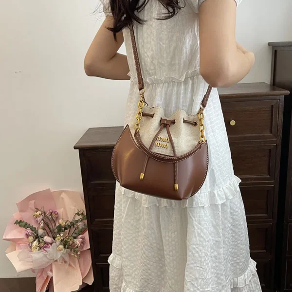 2024 New Crochet Oblique Span One Shoulder Bag Protable Cute Drawstring Cylinder Women Shopping Bags Small Property Storage Bag - Image 3