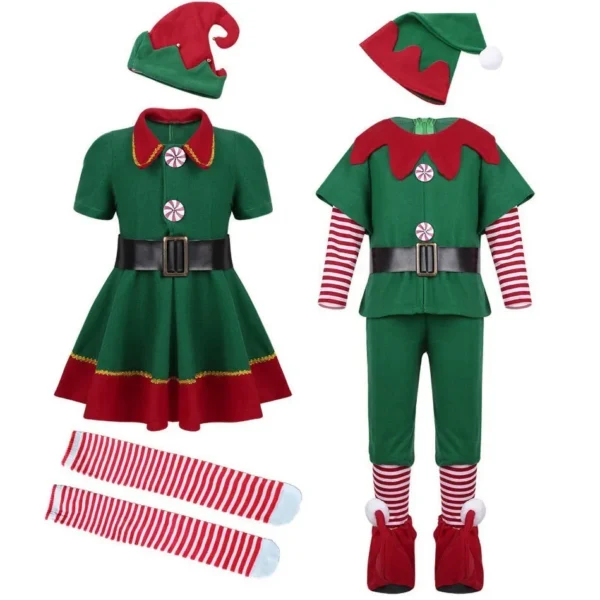 2024 Christmas Clothing Set Boy Girl Family Matching Outfit Kid Adult Santa Claus Cosplay Costume Hat Socks Pant Elf Clothes - Image 3