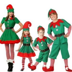 2024 Christmas Clothing Set Boy Girl Family Matching Outfit Kid Adult Santa Claus Cosplay Costume Hat Socks Pant Elf Clothes