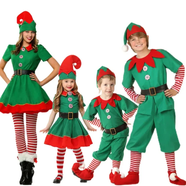 2024 Christmas Clothing Set Boy Girl Family Matching Outfit Kid Adult Santa Claus Cosplay Costume Hat Socks Pant Elf Clothes - Image 6