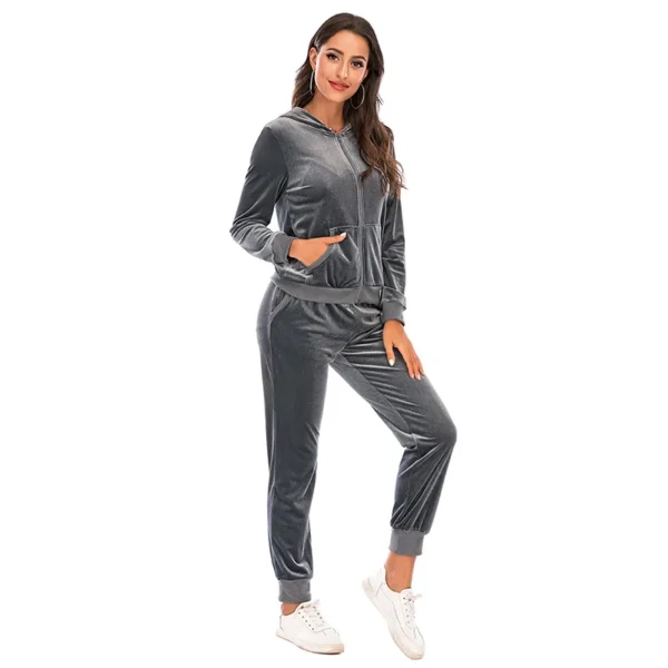 Velour Tracksuit Womens 2 Piece Sweatshirt & Sweatpants Set Full Zip Hoodie Sweatsuit with Pockets Casual Sportswear Autumn - Image 5