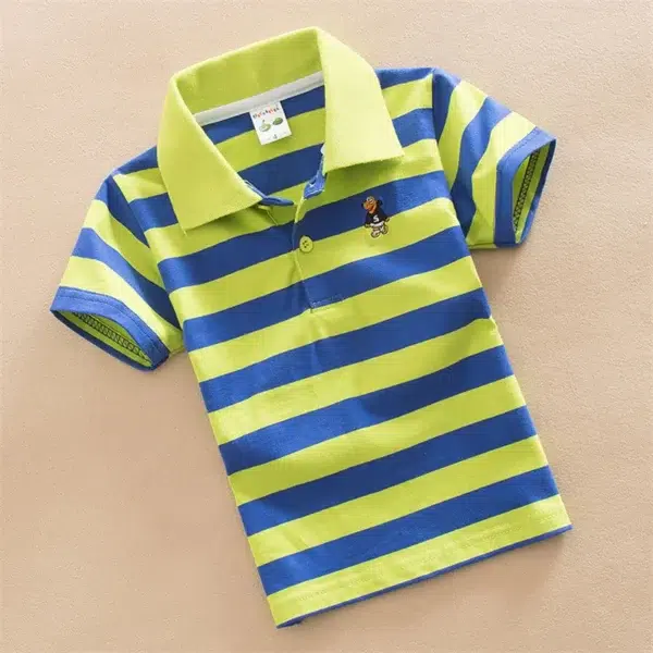 T-shirt For Boys Summer Children Short Sleeve Stripe Tees Cartoon Bear Embroidery Tops Teens Breathable Polo Shirt Kids Clothing - Image 4