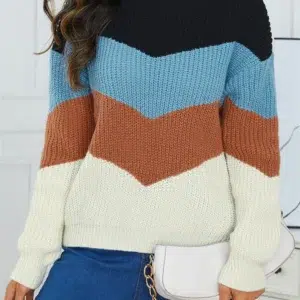 Fashion Women Sweater Winter Autmn Casual O Neckl Splicing Color Long Sleeve Knitwear Streetwear Striped Pullover Tops Jumpers