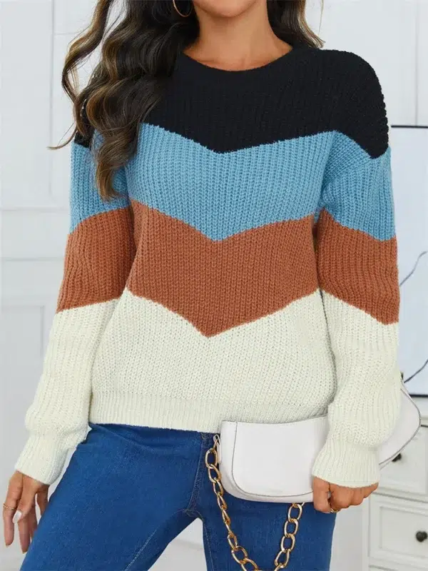 Fashion Women Sweater Winter Autmn Casual O Neckl Splicing Color Long Sleeve Knitwear Streetwear Striped Pullover Tops Jumpers - Image 4