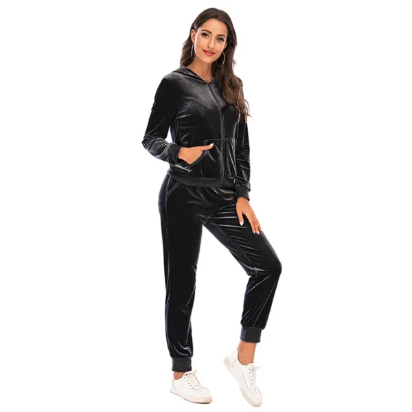 Velour Tracksuit Womens 2 Piece Sweatshirt & Sweatpants Set Full Zip Hoodie Sweatsuit with Pockets Casual Sportswear Autumn - Image 4