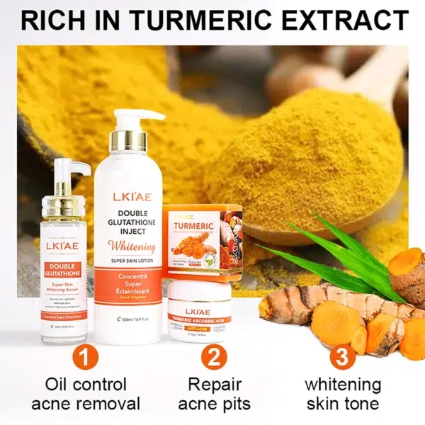 Turmeric Glow Combo Double-Glutathio Kojic Acid Whitening Dark Spot Acne Treatment Skin Care Set For Reveal Radiant Skin - Image 4