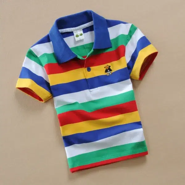 T-shirt For Boys Summer Children Short Sleeve Stripe Tees Cartoon Bear Embroidery Tops Teens Breathable Polo Shirt Kids Clothing - Image 5