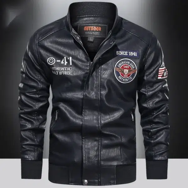 Spring and Autumn Men's Motorcycle Suit Leather jacket Color blocking American baseball collar pilot casual PU leather jacket - Image 4