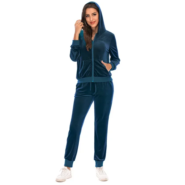 Velour Tracksuit Womens 2 Piece Sweatshirt & Sweatpants Set Full Zip Hoodie Sweatsuit with Pockets Casual Sportswear Autumn - Image 3