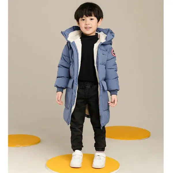 2-10 Years Autumn Winter Boys Jacket Solid Color Long Style Keep Warm Hooded Coat For Kids Children Birthday Present - Image 4