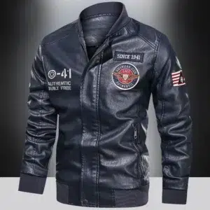 Spring and Autumn Men's Motorcycle Suit Leather jacket Color blocking American baseball collar pilot casual PU leather jacket