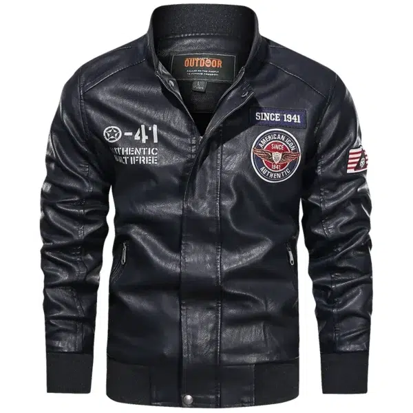 Spring and Autumn Men's Motorcycle Suit Leather jacket Color blocking American baseball collar pilot casual PU leather jacket - Image 5