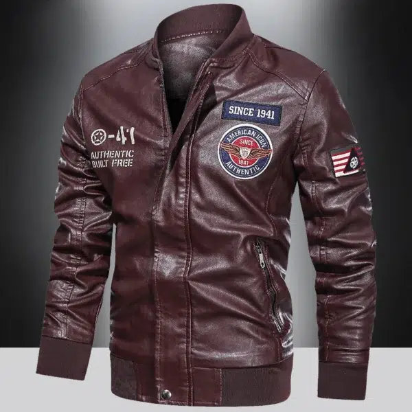 Spring and Autumn Men's Motorcycle Suit Leather jacket Color blocking American baseball collar pilot casual PU leather jacket - Image 3