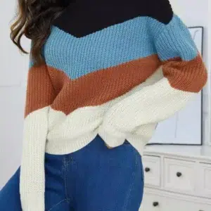 Fashion Women Sweater Winter Autmn Casual O Neckl Splicing Color Long Sleeve Knitwear Streetwear Striped Pullover Tops Jumpers