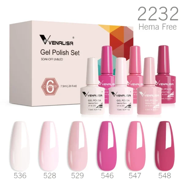 Venalisa Nail Gel Polish Kit HEMA FREE Nude Pink Color Collection Self Leveling Full Coverage Nail Manicure Set 6Pcs Kit